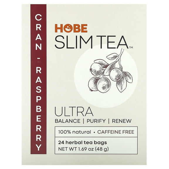 Hobe Labs Ultra Slim Tea Cran-Raspberry - 24 Bags - Great for Digestion & Detox, Natural Senna, Eliminate Excess Waste