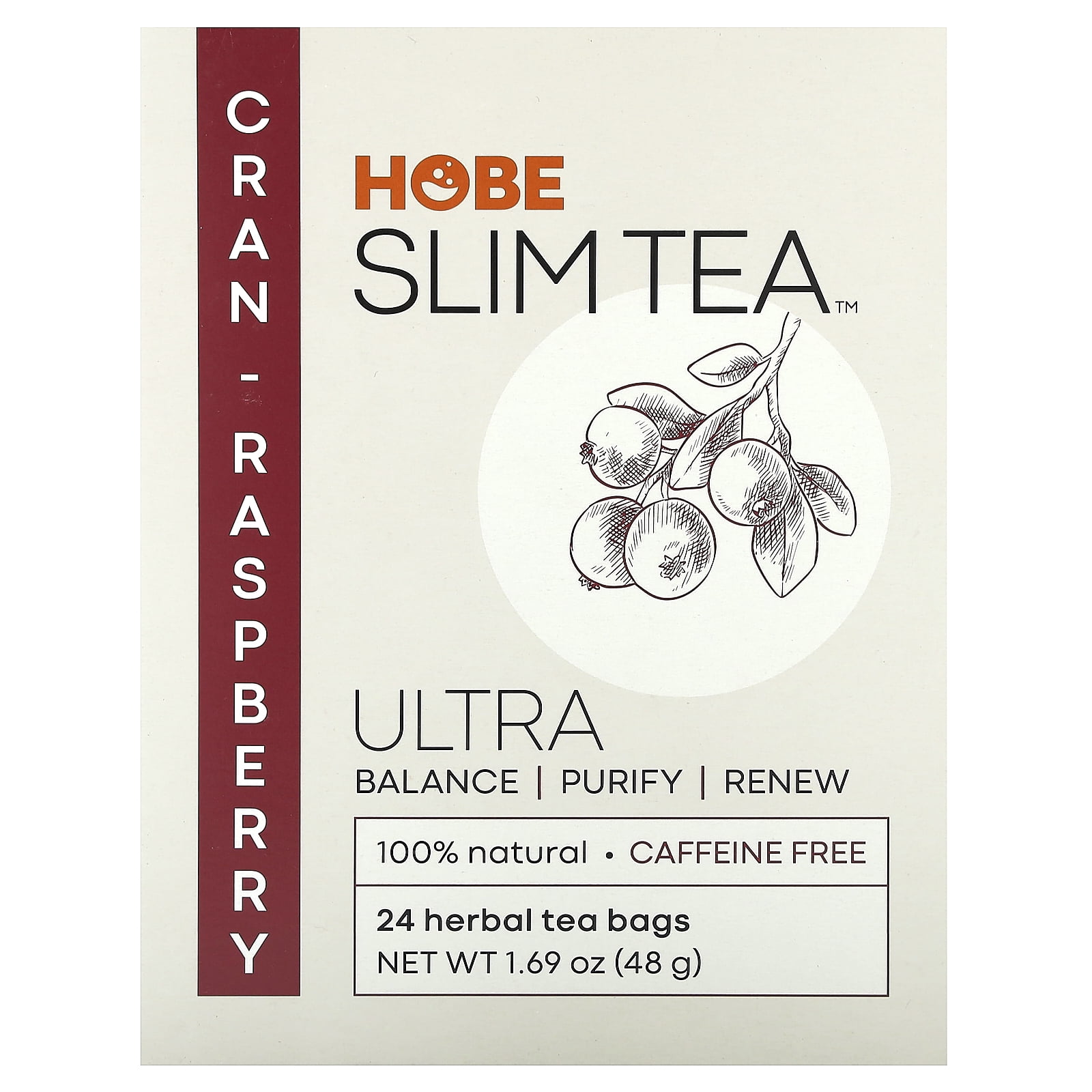 Hobe Labs Ultra Slim Tea Cran-Raspberry - 24 Bags - Great for Digestion & Detox, Natural Senna, Eliminate Excess Waste