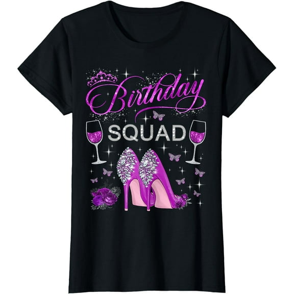 Birthday squad Purple Butterflies High Heels Diva Squad T-Shirt