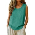thumbnail image 3 of GZWYHT Linen Tank Tops For Women，Linen Vest Top Linen Tops For Women Cotton And Linen Vest Linen Blouses For Women Lightweight Linen Blouses Cotton Sleeveless Tops Green L, 3 of 9