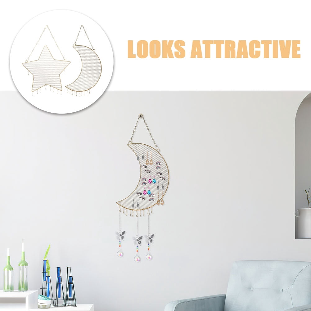 GOOHOCHY 2Pcs Star Shape Moon Shape Hanging Earring Holder Girls Jewelry Organizer Wall Mounted 11.8X5.3X0.2in