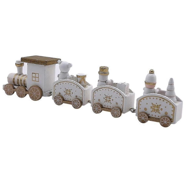 Trencito de madera para decoración navideña del hogar, adornos navideños, regalos de Año Nuevo, blanco Scrollsqy