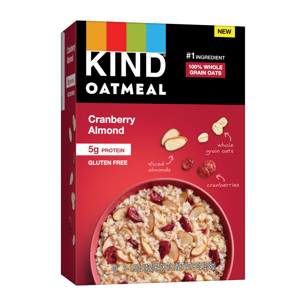 KIND Breakfast Instant Oatmeal, Cranberry Almond with Whole Grain Oats, Gluten Free, 5g Protein