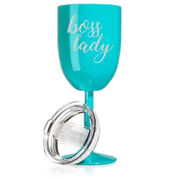 14 oz Double Wall Vacuum Insulated Stainless Steel Wine Tumbler Glass with Lid Boss Lady (Teal)