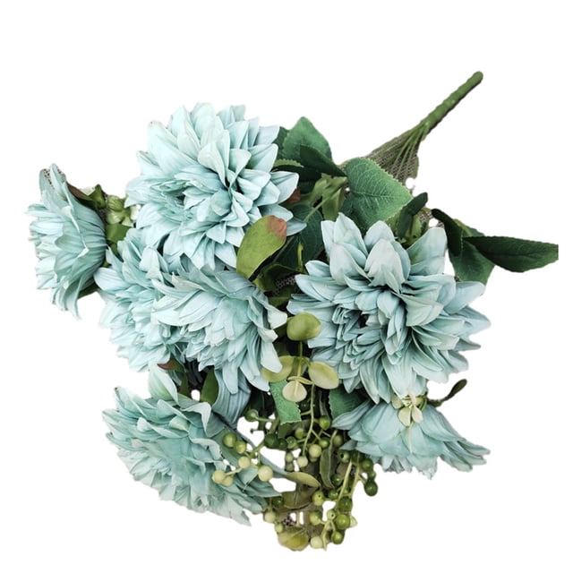 Yuarrent Impresionantes flores artificiales añaden belleza a cualquier espacio Flores artificiales de dalia de bajo mantenimiento Decoración azul