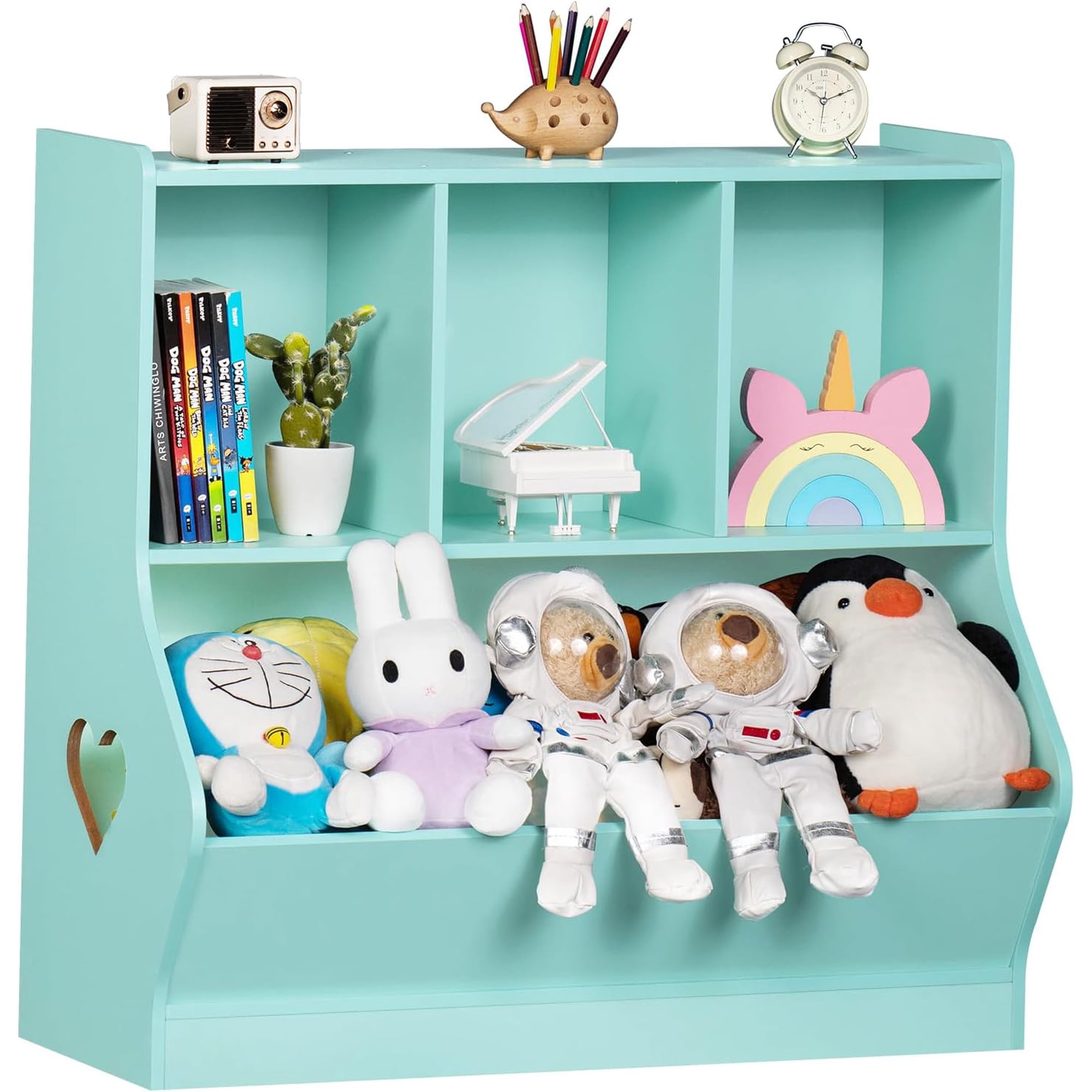 XYGOO Kids Storage Organizer, Children Small Bookcase and Bookshelf, Toddler 4 Cubby Cabinet, Wood Book Shelf for Playroom, Bedroom, Living Room, Nursery, School 30.51'' H (Green)