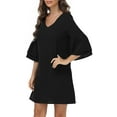 thumbnail image 4 of MLANM Women Summer T-Shirts Dress V Neck Casual Loose Mini Swing Shift Dresses, S Black, 4 of 7