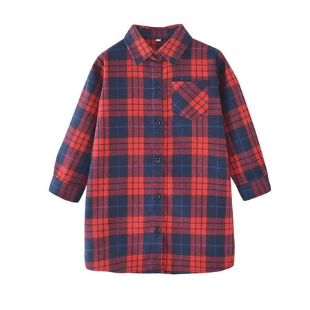 

Fsqjgq Kids Long Sleeve Shirts Girls Toddler Plaid Pleated Mini Dress Button Plaid Flannel Shirts Long Sleeve Casual Dress Size 6X Girls Shirts Polyester Orange 130