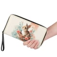 thumbnail image 2 of Renewold Women Wallet with Wrist Strap Zipper Card Holder Mini Wristlet Coin Bag PU Leather Long Clutch Cell Phone Case, Retro Easter Bunny Flower Beige, 2 of 7