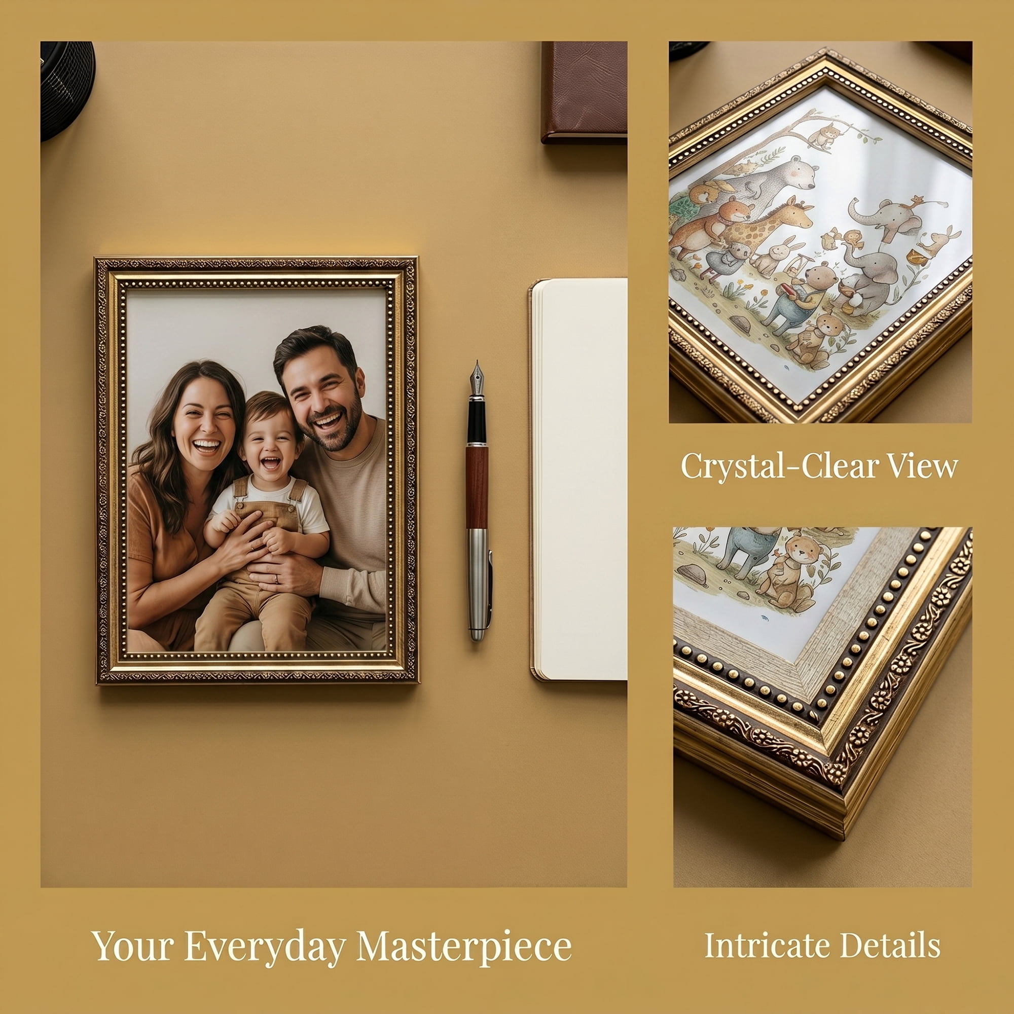 Unique Bargains Vintage Resin Picture Frame with HD Glass Gold 8" x 10"