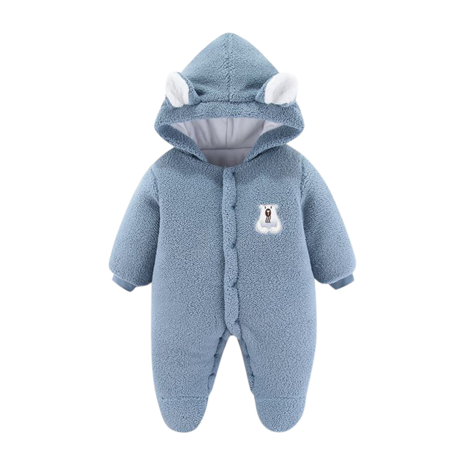 Staki Sleepers Baby Girl Fluffy Baby Girl Winter Romper Onesie Plush Hooded Long Sleeve Jumpsuit Bodysuit Fall Clothes(Blue,0-3 Months)