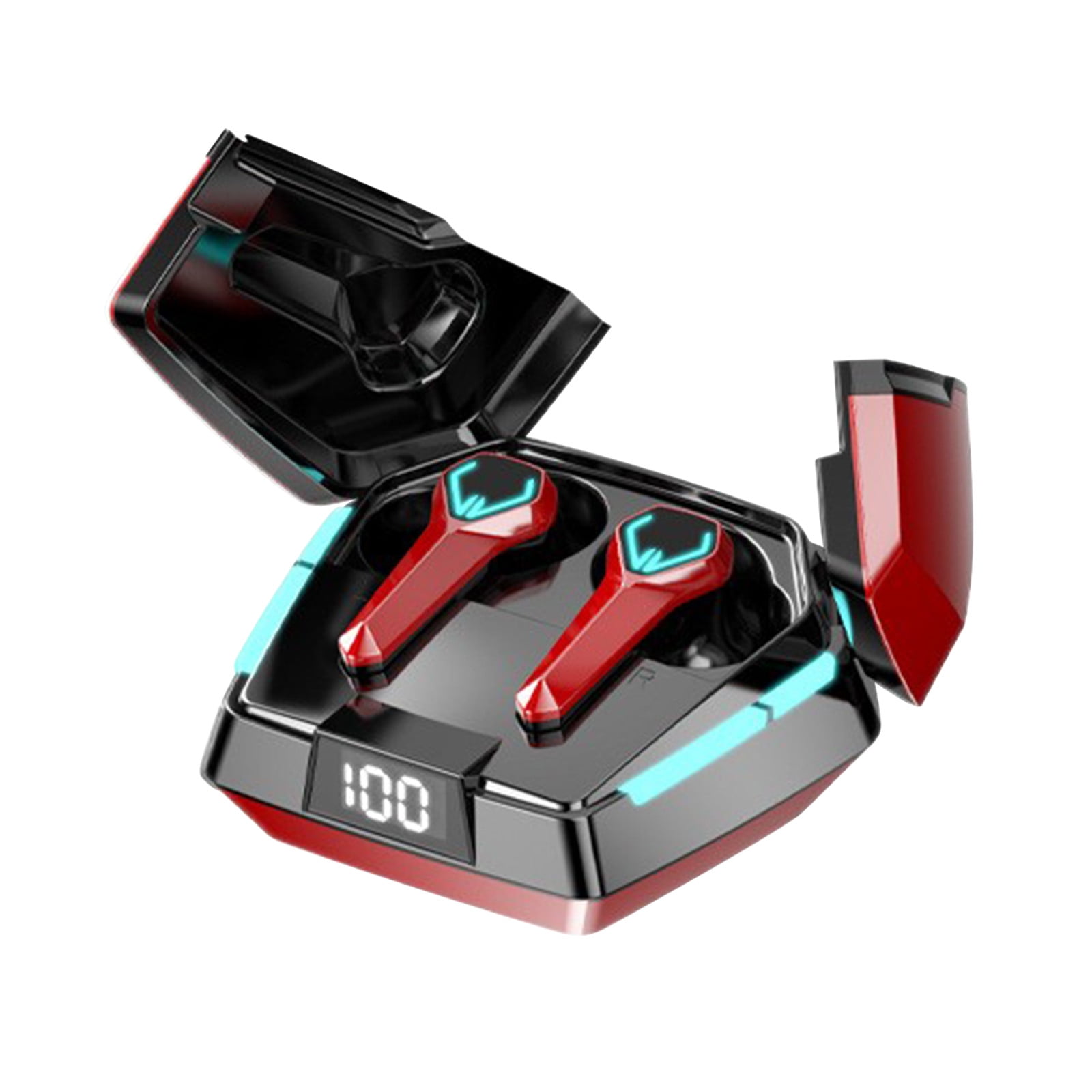 Bluetooth Headphones True Wireless Earbuds 60H Playback LED Power Display Earphones with Wireless Charging Case IPX5 Waterproof in-Ear Earbuds with Mic for TV Smart Phone Laptop Computer Sports - Red
