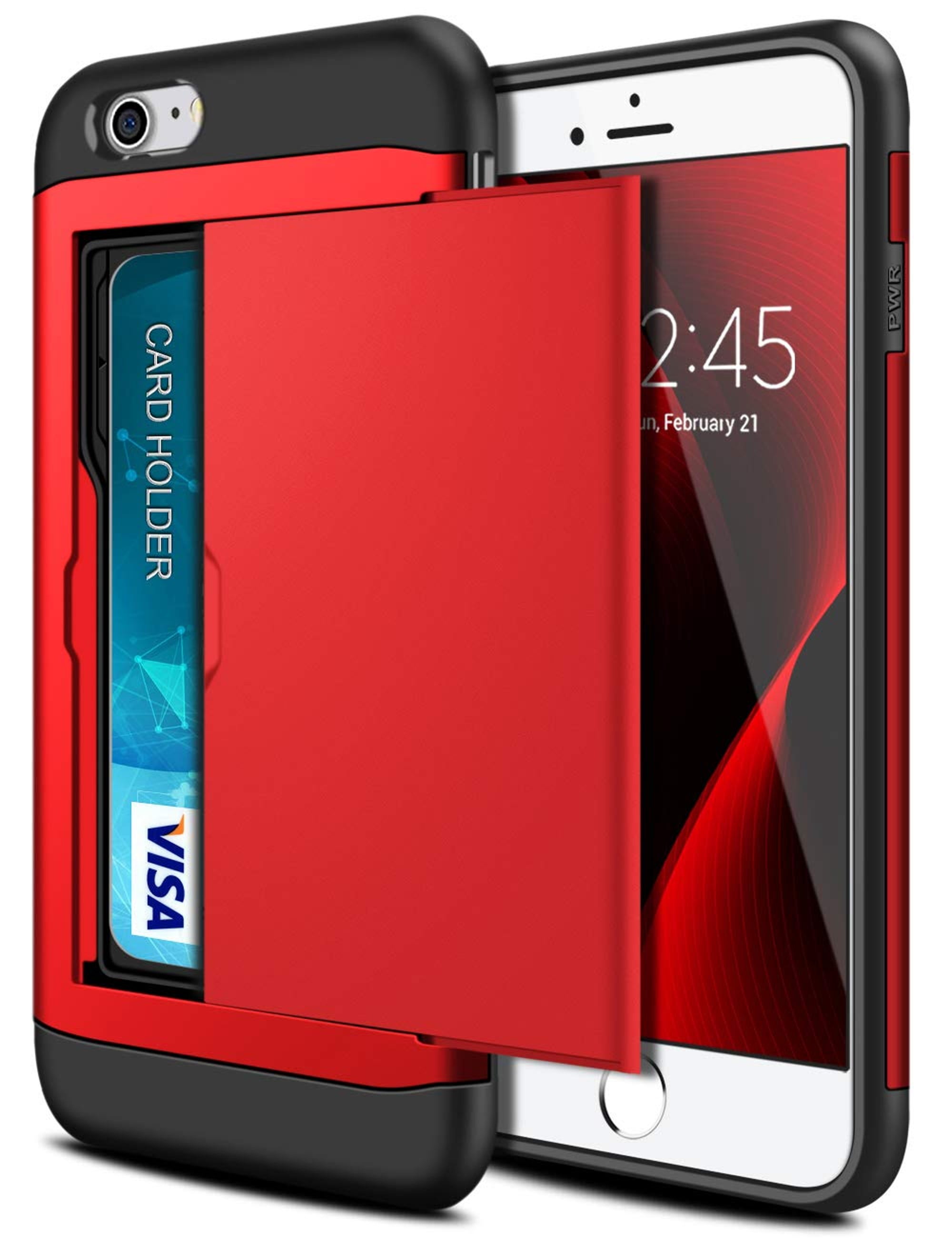 Card Holder iPhone 8 Plus Case (Red) Dual Layer Shockproof Wallet with