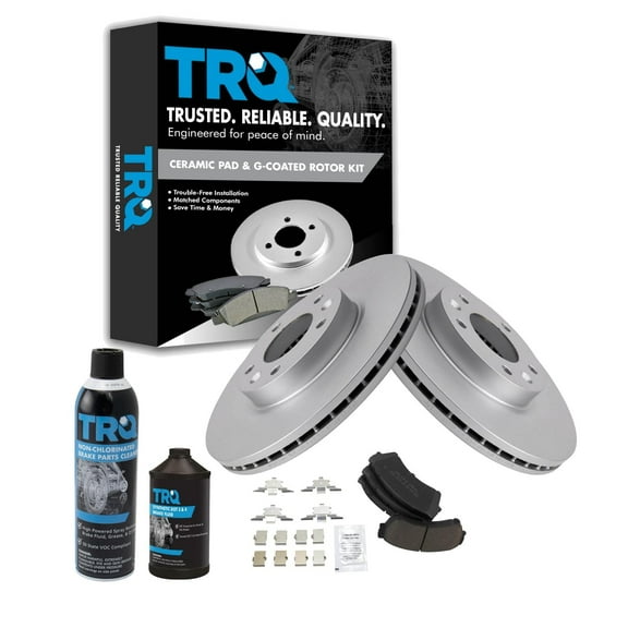 TRQ Front Ceramic Brake Pad & Coated Rotor Kit w/Fluids for Ford Lincoln Mazda BKA23848 Fits select: 2006-2012 FORD FUSION, 2008-2013 MAZDA 6