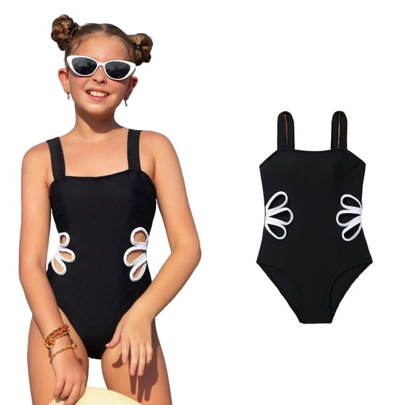 Swimsuits Girls 1 Piece Swim Suit Black Bathing Suits Cute Girls Swimsuits Swimming Suits for Girls 10-11 Years