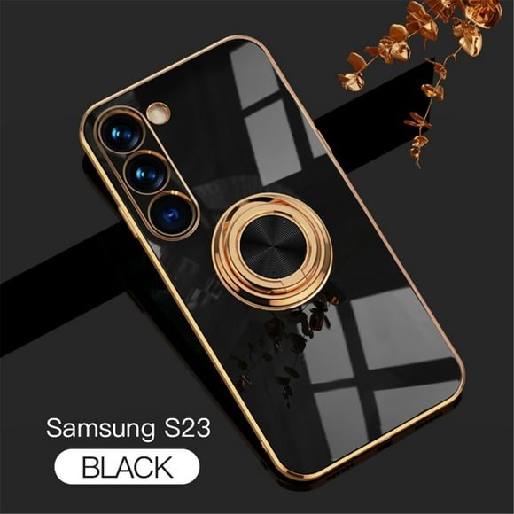 Tarise for Samsung Galaxy S23 5G Phone Case with Ring Holder, Galaxy S23 Cover 5G, Kickstand Magnetic Plating Frame TPU Shockproof Anti-Scratch Girls Women Men Case Cover for Samsung S23 5G, Black
