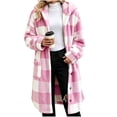 thumbnail image 5 of QQZ Plaid Fuzzy Fleece Hooded Coat For Women, Mid Length Button Front Long Sleeve Jacket, Womens Warm Casual Outerwear With Big Pockets For Fall Winter Home And Daily Wear, 5 of 5