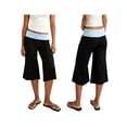 thumbnail image 2 of LMLYSoH Women's Capri Pants Fold Over Waistband Low Rise Contrast Color Wide Leg Cropped Lounge Trousers, 2 of 6