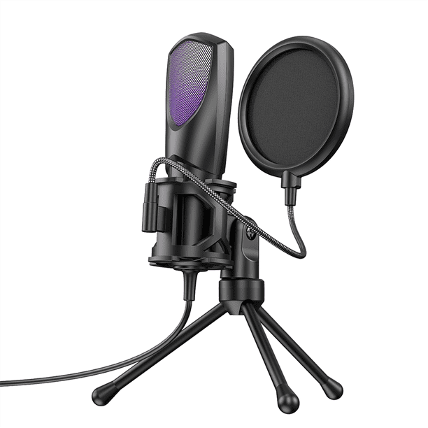 Micrófono de Condensador USB de Escritorio, Micrófono RGB para Juegos, Transmisión en , Karaoke, Juegos y Videoconferencias.