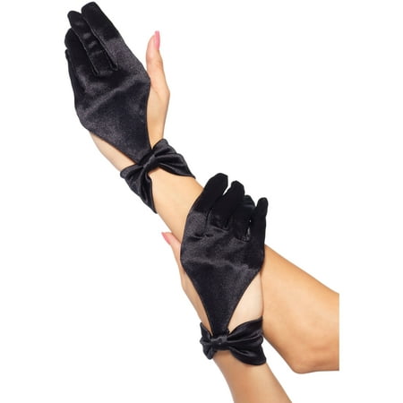 Black Satin Gloves with Cut Out Adult Halloween Accessory