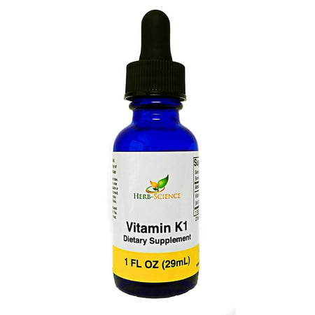 Herb-Science Liquid Vitamin K1, 1 fluid ounce, supports the blood, bones, intestines, liver, skin. Alcohol