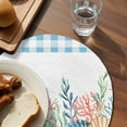 thumbnail image 3 of Watercolor Marine Life Round 13 Inch Placemats Set of 4, Ocean Corals Shells Starfish Blue Plaid HeatResistant Non Slip Place Mats for Dining Table, Wipeable Kitchen Table Mats for Housewarming, 3 of 9