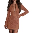 thumbnail image 2 of Western Cowgirl Dress for Women Long Sleeve Half Zip V Neck Lace Embroidered Bodycon Mini Dresses Country Concert Dress, 2 of 5