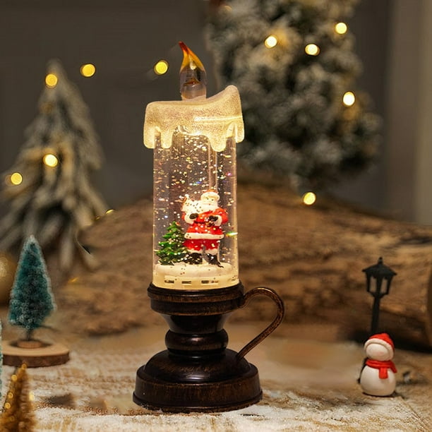 Decoraciones navideñas, adornos navideños, linterna de nieve navideña de 110 ml, velas de nieve a pilas, vela navideña sin llama, elegantes decoraciones con velas iluminadas con nieve