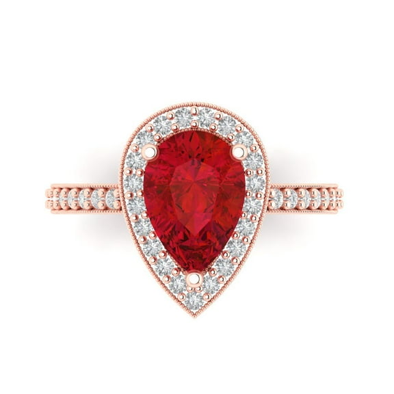 Halo Engagement Ring for Women - 2.36ct Simulated Ruby in 14K Rose Gold Promise Ring
