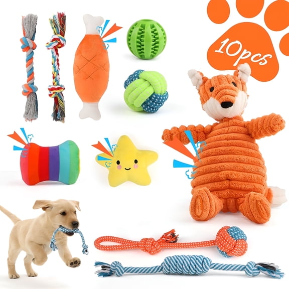 CYFW Dog Toys for Small Dogs, 10 Pack Puppy Chew Toys for Teething and Training with Plush Squeaky Toys, Treat Ball and Rope Toys to Keep Them Busy