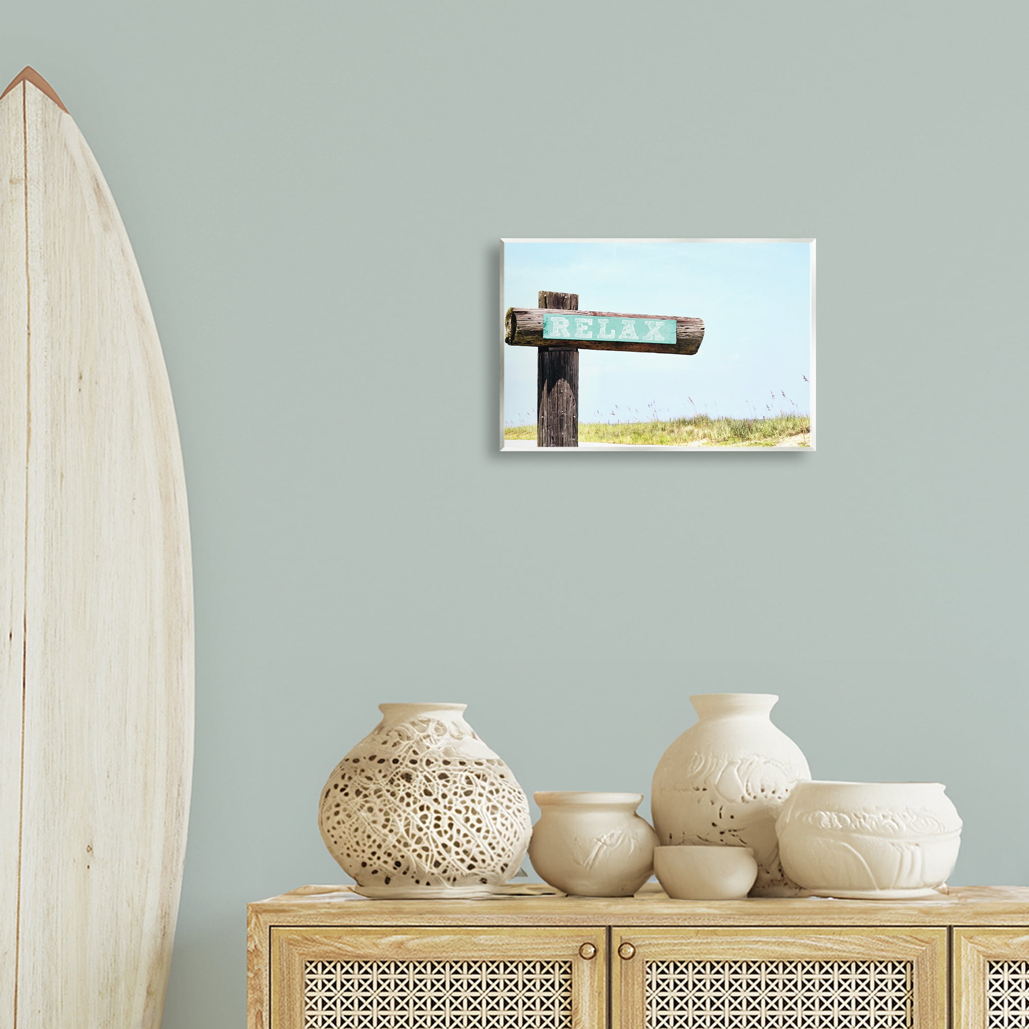 Stupell Industries Relax Sign on Beach Landscape Photography Unframed Art Print Wall Art, 15 x 10