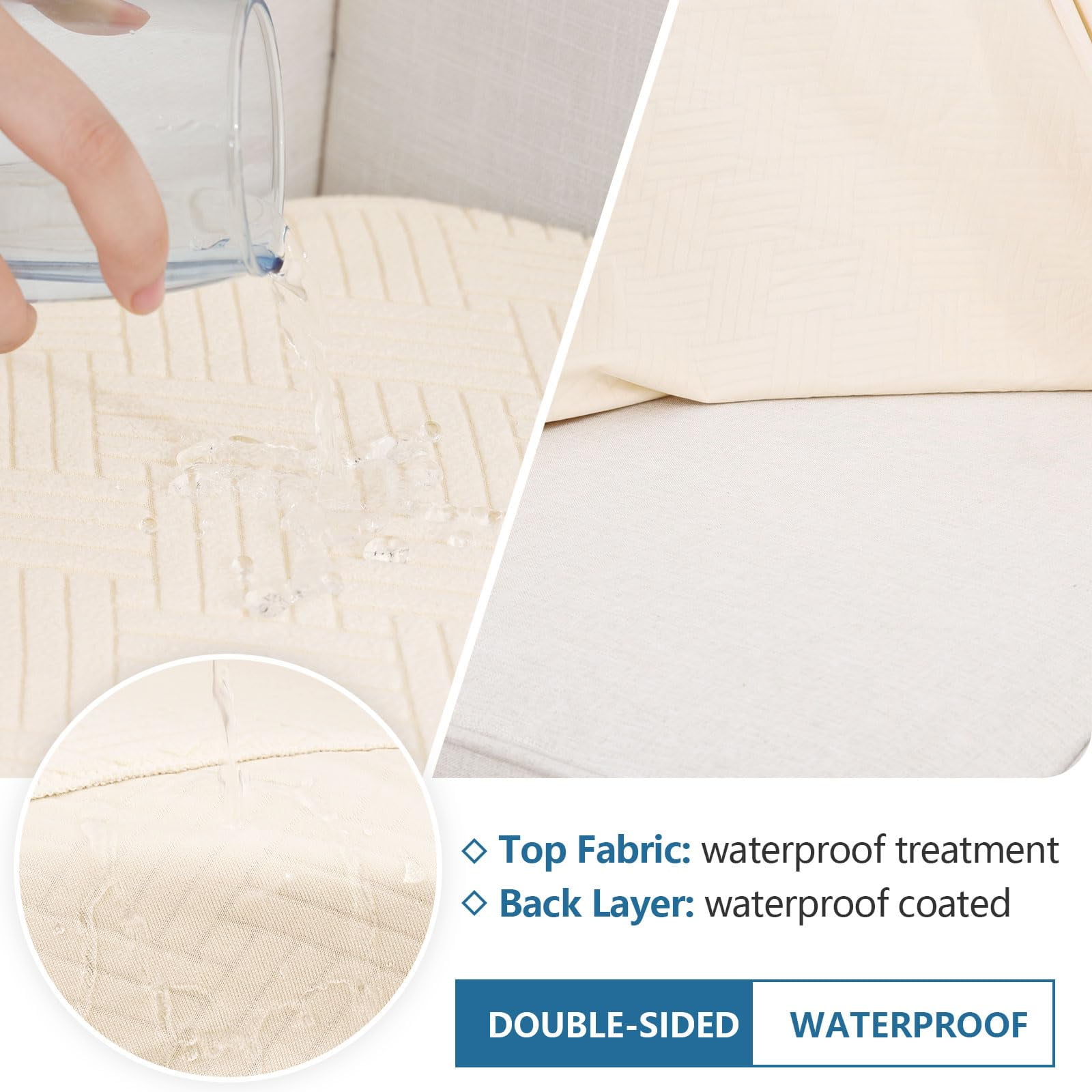Smiry Waterproof Sofa Seat Cushion Covers, Stretch Couch Cushion Slipcovers, Fitted Jacquard Furniture Protector for Pets, Kid (3PC, Beige)