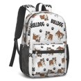 thumbnail image 2 of Bulldog and Dog Paw Print White Pattern 17" Waterproof Oxford School Backpacks for Teens, S-Shape Padded Straps, for School, Travel, Hiking, Camping, 2 of 5