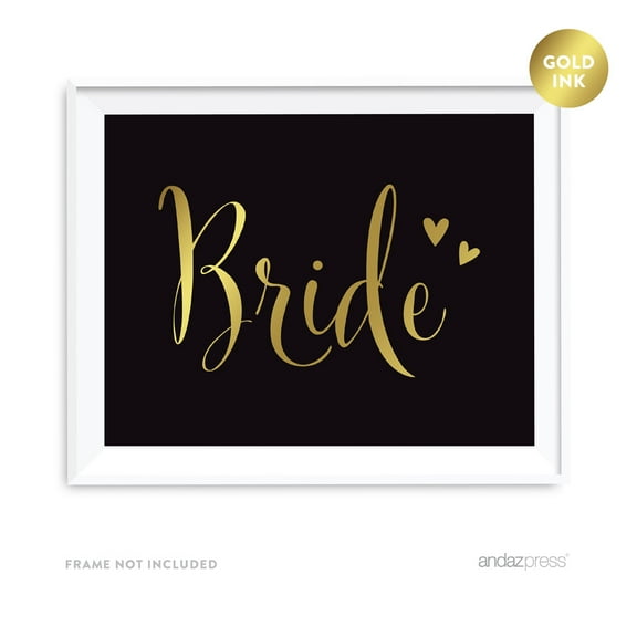 Bride Black and Metallic Gold Wedding Signs