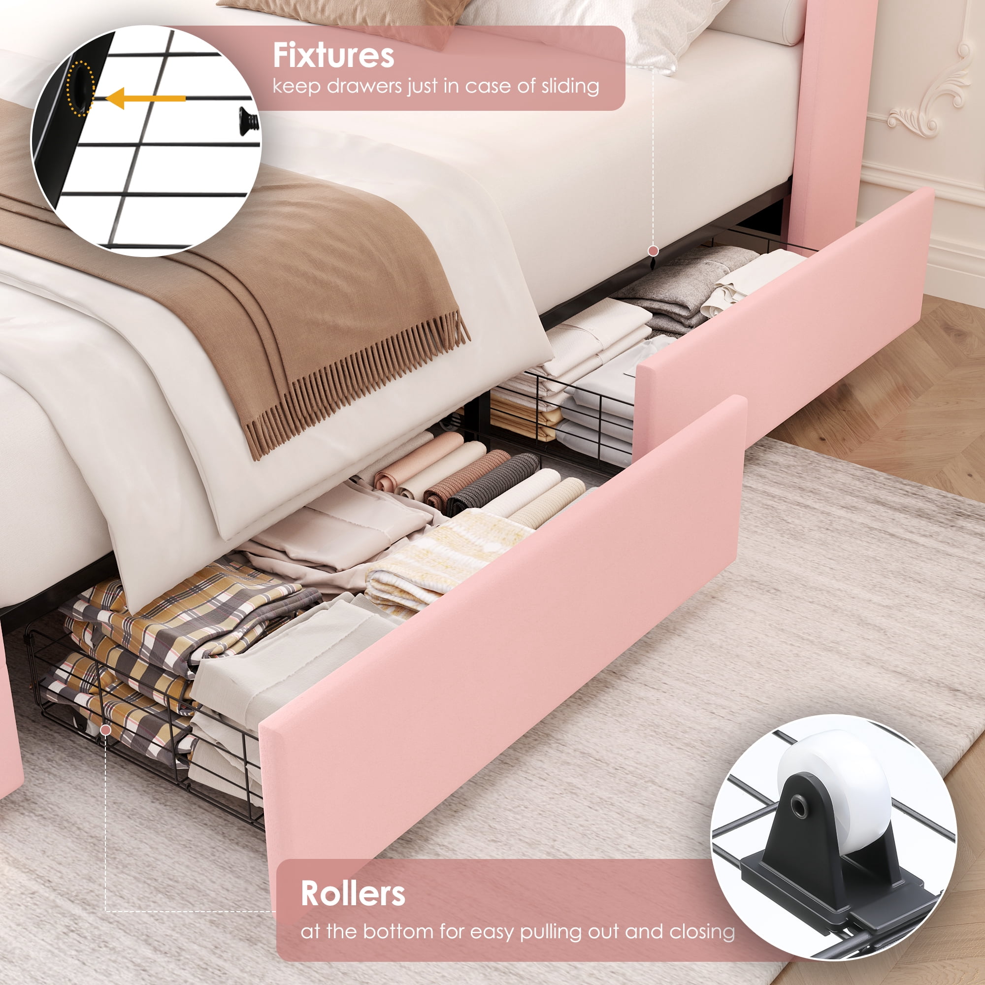 Homfa Full Size LED Bed Frame with 2 Storage Drawers & Charge