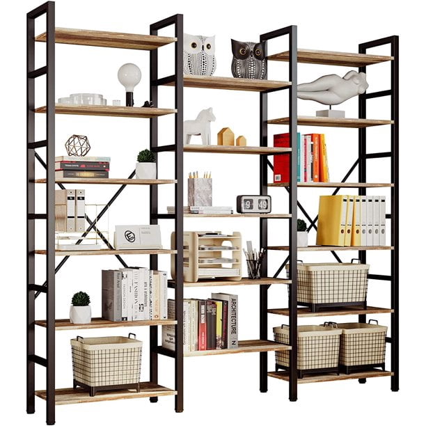 IRONCK Triple Wide 6 Tiers Industrial Bookshelf, Large Etagere Bookcase  Open Display Shelves for Living Room Bedroom Home Office