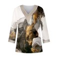 thumbnail image 4 of Fiudx Liquidación de Ahorros de Verano Blusas de Túnica Básica con Cuello En V y Costuras de Encaje Estampadas con Manga 3/4 para Mujer, 4 of 5