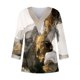 thumbnail image 4 of Fiudx Camisetas para Mujer Blusas de Túnica Básica con Cuello En V y Costuras de Encaje Estampadas con Manga 3/4 para Mujer, 4 of 5