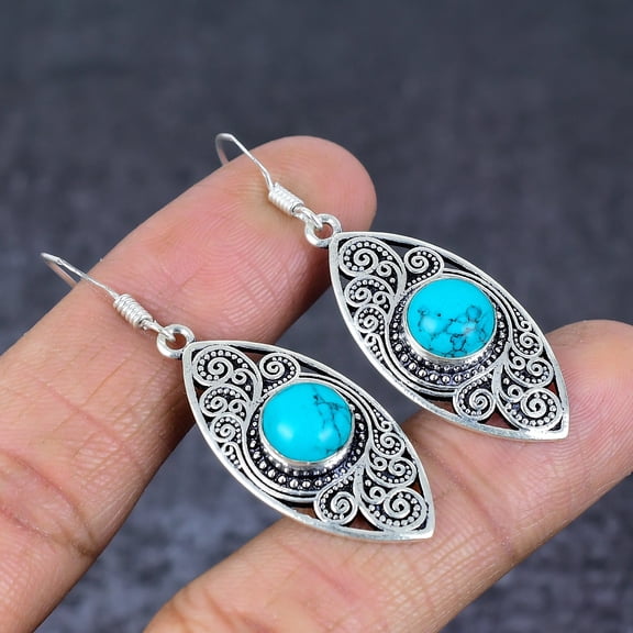 Natural Santa Rosa Turquoise 925 Sterling Silver Jewelry Earring 1.97"