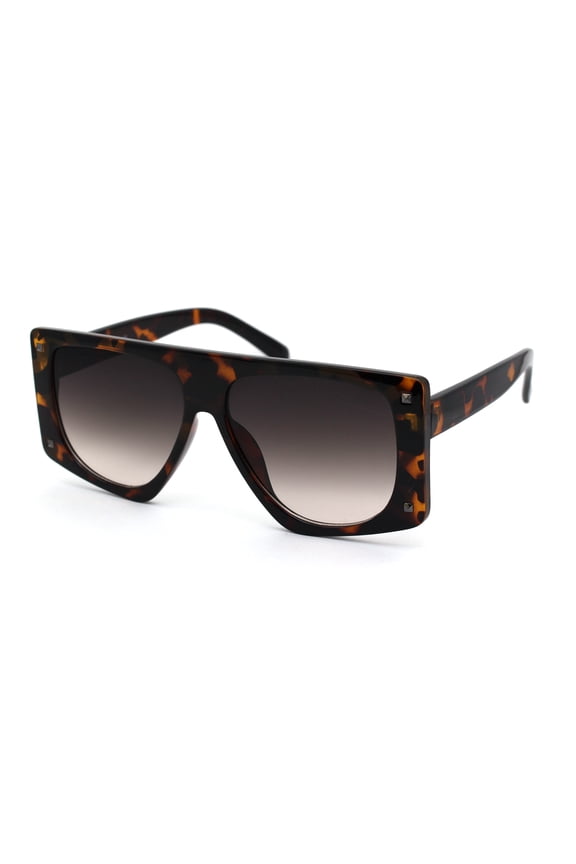 80s Funk Disco Flat Top Rectangular Mob Plastic Sunglasses Tortoise Smoke