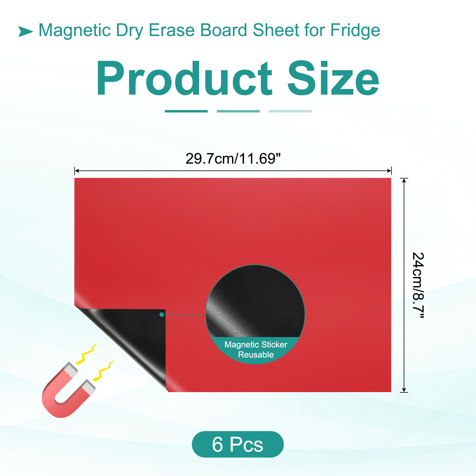 Uxcell Magnetic Dry Erase Board Sheet for Fridge, 6 Pcs 12 x 8 Inch Erasable Refrigerator Whiteboard for Kitchen for Home Kitchen Organizer Planner Office Storage, Red (0.6mm)