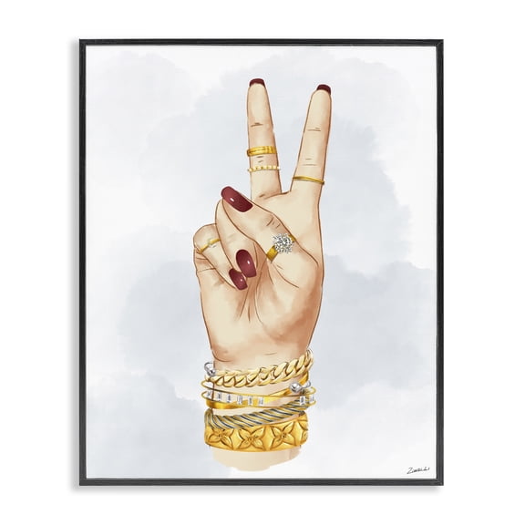 Stupell Industries Art Deco Fashion Peace Hand Sign Black Framed Giclee Art, 11 x 14, by Ziwei Li