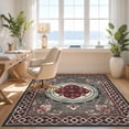 thumbnail image 3 of Design&I 8'x10' Washable Area Rug Border Door Mongolian Checkered Nylon Hallway Assorted Boho Vintage Playful for Living Room, Family Extra Large Skid-Resistant Low Profile, 3 of 7