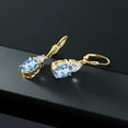 thumbnail image 4 of Gem Stone King 18K Yellow Gold Plated Silver Millennium Blue Mystic Quartz and White Moissanite Dangle Earrings for Women (6.94 Cttw, Gemstone Birthstone, Oval 10X8MM, Trillion 5MM), 4 of 4