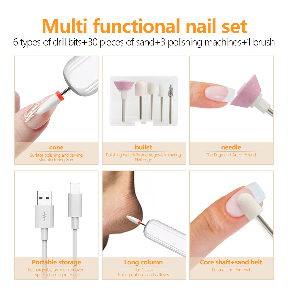 Electric Nail Drill, Professional Manicure Pedicure Kit, Cordless Electric Nail File Set, Rechargeable Pedicure Tools for feet, 3 Speeds Hand Foot Care Nail Drill for Thick Nail Toenail Cuticle