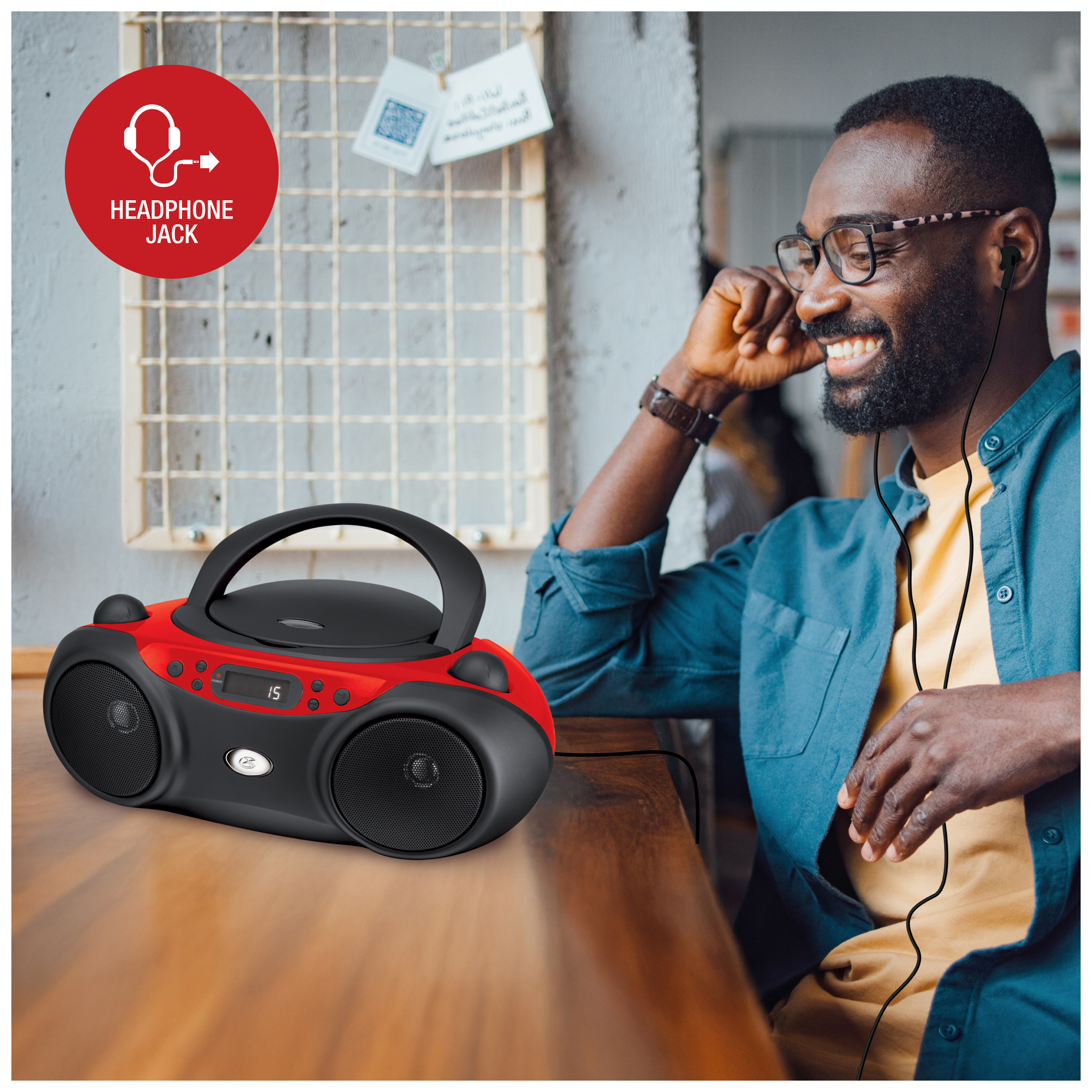 GPX Portable CD Boombox with AM/FM Radio, Red photo 5