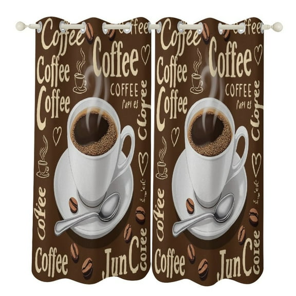 Brown Coffee Pattern 2pcs Blackout Curtains For Living Room Bedroom Grommet Top Window Set for Left And Right Biparting Open