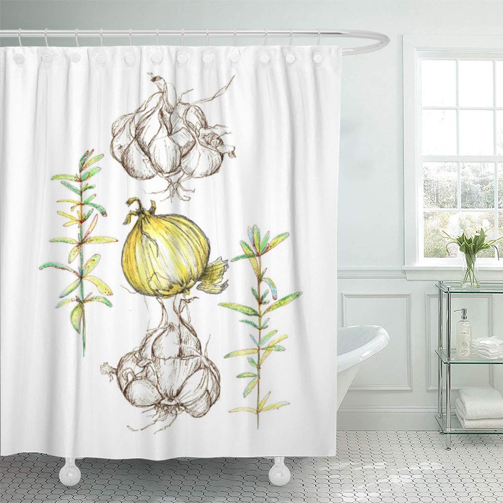 CYNLON Watercolor Onion Garlic Rosemary Herb Drawing Painting Sketch