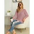thumbnail image 5 of JWD Women's Casual V-neck Shirt Office Long Sleeve Bubble Cuff Four Seasons Top Dark Pink X-Large, 5 of 6
