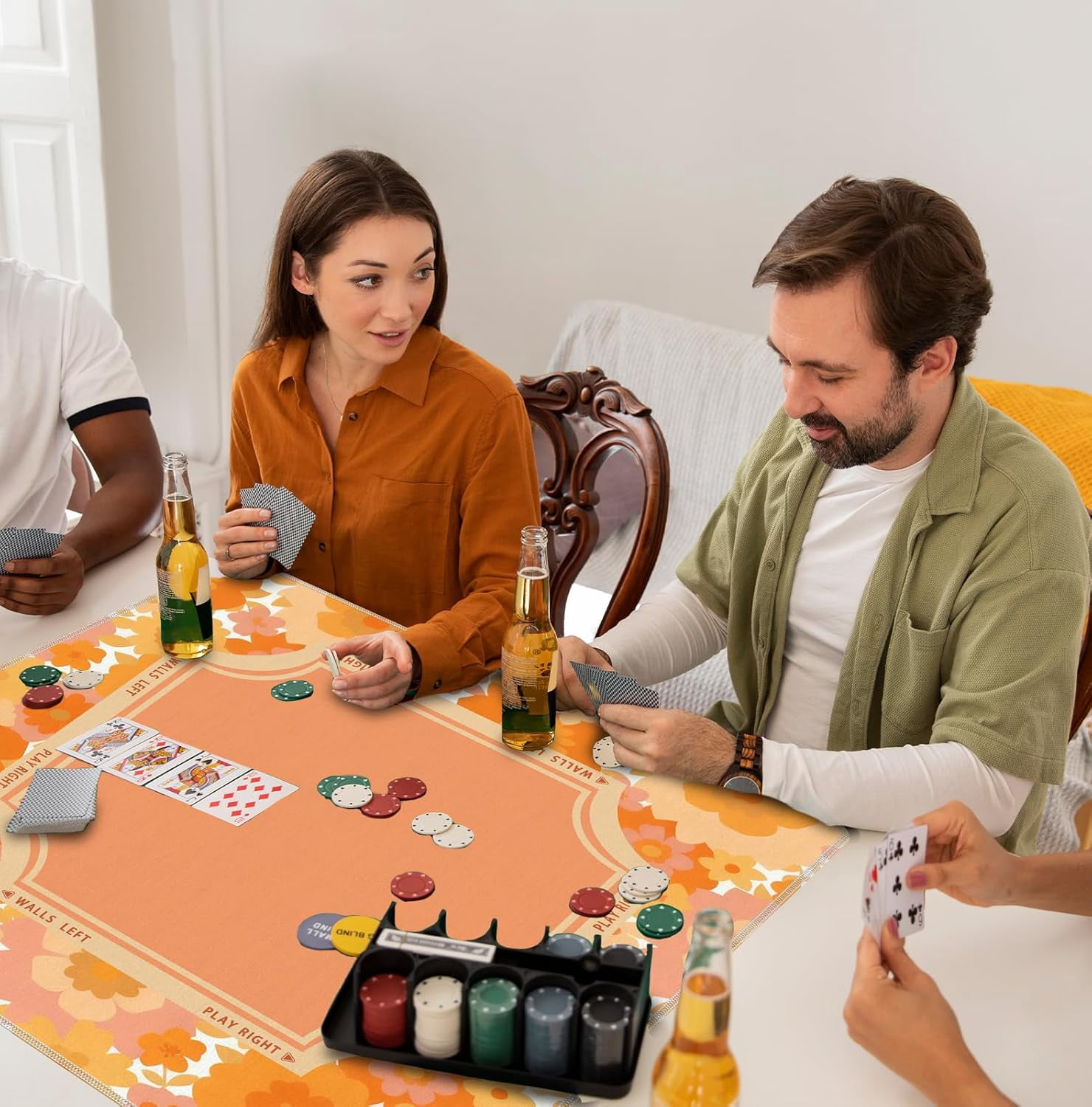 Orange and Yellow Boho Retro Floral Mahjong Mat 31.5x31.5 Inch, Non-Slip and Noise Reduction Mah Jong Table Mat Cover Gifts for Mahjong Lovers Poker Board Games Dominoes